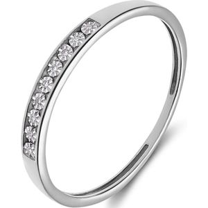 Lucardi Dames Ring met 9 diamanten 0,02ct - Ring - Cadeau - 14 Karaat Goud - Witgoud