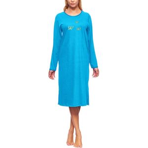 Merry Style Dames Nachtemd - Nachtjapon – Korte mouwen - Katoen – MS-DR-Malwa-ND - Turkoois (Lange mouw) - L