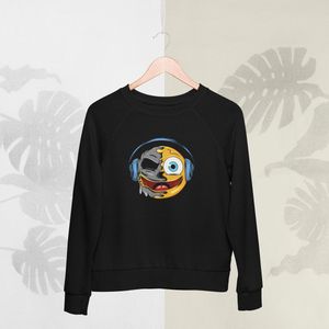 Feel Free - Halloween Sweater - Smiley: DJ-smiley gezicht - Maat L - Kleur Zwart