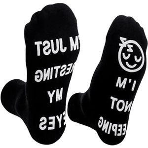 E-Ambar - Grappige sokken voor heren | Opvallende unisex antislip sokken met letters | Verjaardagscadeau voor vader, vriend, echtgenoot | Zwart & wit | Een paar.