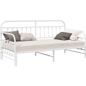 vidaXL - Dagbed - Frame - met - Uitschuifbed - Wit - 90x190 - cm - Staal