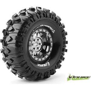 Louise RC - CR-ROWDY - 1-10 Crawler Banden Set - Verlijmd op velg - Super Soft - 1.9"""" Velgen Zwart Chroom - Hex 12mm - 1 Paar