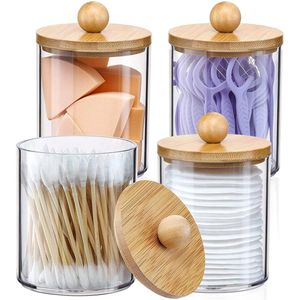 longziming -4-delige Wattenschijfjes en Wattenstaafjes Houder Set – Transparante Acryl Opbergdoos met Deksel – Stofvrije Wattenschijfjes Dispenser voor Badkamer, Make-up en Cosmetica Organisatie
