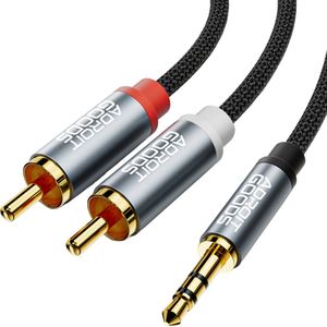 AdroitGoods Aux naar Tulp - Jack naar Tulp - Jack 3.5mm naar Tulp Kabel - RCA Kabel - 10 Meter - Grijs