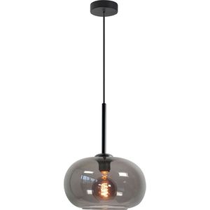 Zwarte hanglamp | 1 lichts | smoke / zwart | niet spiegelend | glas / metaal | in hoogte verstelbaar tot 130 cm | diameter 31 cm | eetkamer / woonkamer / slaapkamer / hal | modern / sfeervol design