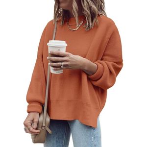 Oversized damestrui met lange mouwen en geribbelde ronde hals voor herfst en winter