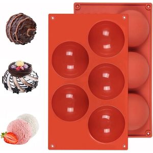 Siliconen vorm halve bol 5 gaten - Rond 8 cm - Chocolade bonvorm - Bakvorm voor chocolade cake, gelei, dome-mousse (groot) - 2 stuks