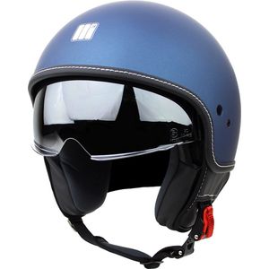 Motocubo Beetle - Jethelm met vizier - ECE 22.06 - Geschikt als Scooter Brommer en Motorhelm - Maat XS - Mat Blauw