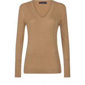 Felix Hardy V-Neck - V Trui - Kabeltrui - 100% Katoen Dames Camel - M