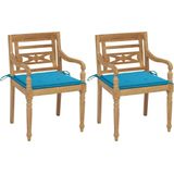 The Living Store Batavia Tuinstoelen - Houten - Set van 2 - Blauwe Kussens - 55 x 51.5 x 84 cm - The Living Store