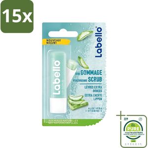 15 x Labello - Verzorgende Lipscrub - Aloe Vera - Exfoliërend & Hydraterend - 4.8 g - Grootverpakking - Lippen Scrub - Lippenexfoliëren - Hydraterende Lippen - Lippenbalsem - Aloë Vera Lippen