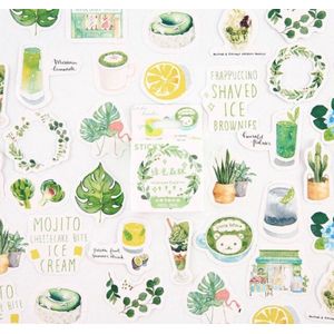 46 Stickers Green - D2400 - Groene Teksten, Planten, Drinken, Eten En Allerlei - Stickerdoosje - Voor Scrapbook Of Bullet Journal - Agenda Stickers - Decoratie Stickers