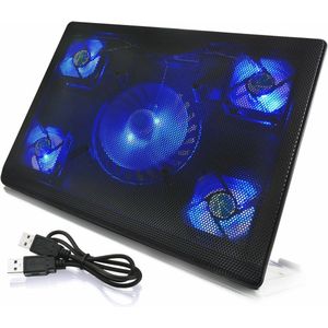 Notebook Koeler met 5 Ventilatoren en Blauwe LED Achtergrondverlichting | Laptop Koeler | Accessoires voor Gaming Laptops