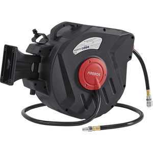AREBOS Persluchtslang met Automatische Slanghaspel 15 m Zwart / Rood