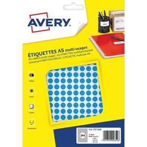 Avery PET08B verpakking met 2940 markeringspunten - diameter 8 mm - A5-vel - Blauw