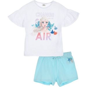 Disney Frozen Set / Pyjama / Shortama - Biologisch Katoen - Wit/Lichtblauw - maat 116 (6 jaar)