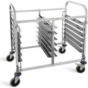 HCB® - Professionele Dubbele horeca regaalwagen - 12 x 40/60 cm - RVS / INOX trolley - Serveerkar - 62x91.5x100 cm (DxBxH) - 17 kg - 2637