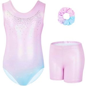 Driedelige gymnastiekset voor meisjes - mouwloos gymnastiekpak met shorts en haarband