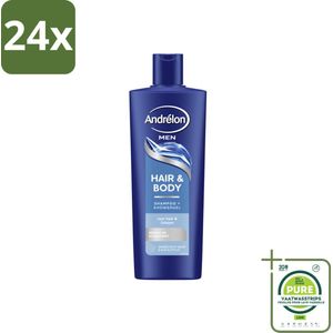 Andrélon – Shampoo – Hair & Body Men – 400 ml - Voordeelverpakking - 24 stuks - Mannelijke haar en huid verzorging - 2-in-1 shampoo en showergel