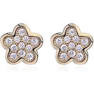 Joy|S - Zilveren Daisy bloem oorbellen 7 mm - zirkonia - gold plated
