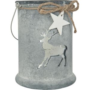 Clayre & Eef Theelichthouder Kerst Ster 6GL1697 Ø 13*17 cm - Grijs Glas Waxinelichthouder Windlichthouder