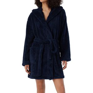 SCHIESSER Essentials badjas - dames kamerjas teddyfleece comfort fit donkerblauw - Maat: M