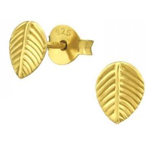 Zilveren oorbellen | Oorstekers | Gold plated oorstekers, ovalen blaadje