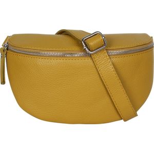 AmbraModa GLX1 - kleine heuptas buiktas crossbodytas, ideaal voor vakantie, reizen, uitgaan gemaakt van echt leer. Mosterdgeel