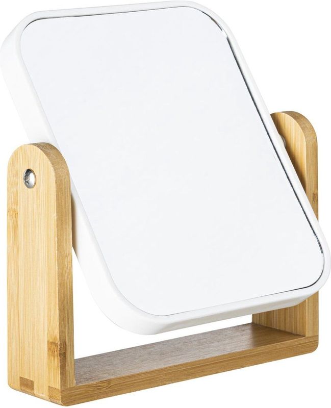 HI Dubbele make-up spiegel - op voet - 15 x 18 cm - wit - scheerspiegel - Badkamer spiegel op standaard