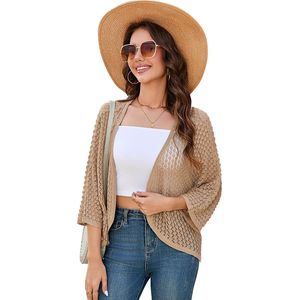 Dames zomervest lichtgewicht open voorkant 3/4 mouwen vleermuismouwen kimono boho gebreide hoes