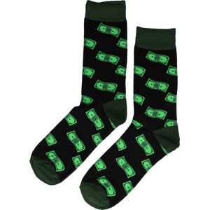 Sokken katoen - dollar geld print - groen zwart wit - maat 38-45