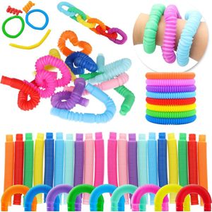 Partizzle 52x Pop Tubes Uitdeelcadeautjes Pakket - Fidget Toys Buizen - Sensorisch / Educatief Speelgoed - Grabbelton Traktatie Cadeautjes - Voor Kinderen & Peuters