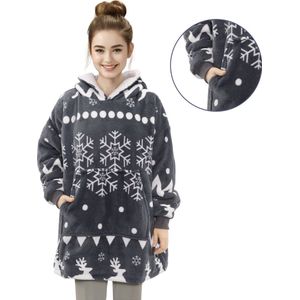Homelevel unisex kinder hoodie deken - XL - Zachte fleece - Voor kinderen en tieners - Met zakken en capuchon - Donkergrijs met witte print