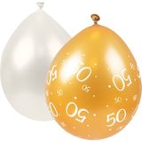Ballonnen | Goudkleurig met witte cijfers 50 | witte ballonnen | mixpakket | 8 stuks
