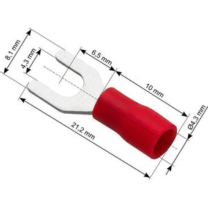 Vork kabelschoen 100 stuks - Rood 4.3-8.1 mm - Gat diameter 4,3 mm - M3