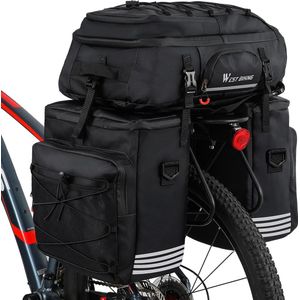 Bagagedragertas voor fiets, waterdicht, 3-in-1 fietstas, scheurvast, groot, multifunctionele fietstas met afneembare zijvakken, 48 liter bagagetassen