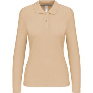 Polo Dames XXL Kariban Kraag met knopen Lange mouw Light Sand 100% Katoen