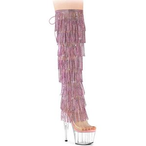 Pleaser - ADORE-3019C-RSF Plateau overknee Laarzen - US 9 - 39 Shoes - Transparant/Roze