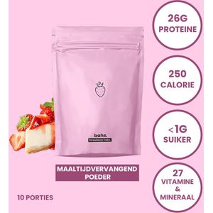 Bahs. Proteïne Maaltijd Poeder - Strawberry Cake - Aardbeientaart - Aardbei Poeder - Gezond Sporten - Veganistisch Maaltijdvervanger - Rijk aan voedingsstoffen - Veel Eiwitten - 600gr - 10 Maaltijden