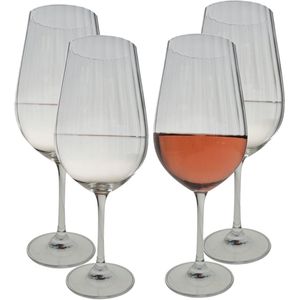 Excellent Houseware - Rode Wijnglazen - 4x Stuks - Kristal - Streep Dessin - 690 ml