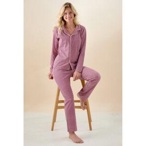 Little Label - donna klassieke pyjama dames - kleine ruit donkerrood - XS/ 34 - extra zachte bio-katoen
