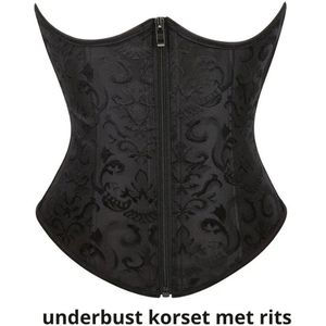 Zwart Underbust Taillecorset Dames – Maat S/36 - Waist Trainer met Rits & Vetersluiting – Gothic Lingerie Shapewear