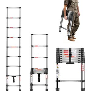 VEVOR - Telescopische Ladder - RVS - Uitschuifladder - 254 cm - Draagvermogen 170 kg