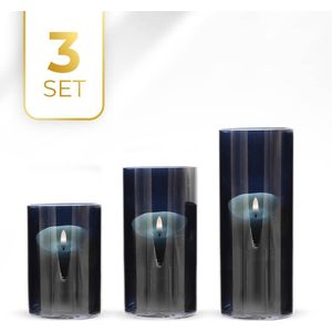 KENN® XL Windlichten - Set van 3 - Nachtblauw - Theelichthouders - Waxinelichthouders - Windlicht Set - Kaarsenstandaard - Windlichten Voor Binnen - Windlichten Voor Buiten - Kandelaar