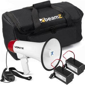 Vonyx - MEG045 - Megafoon - Rood-wit - 45W - Complete Set met Draagtas en 2 Accu's