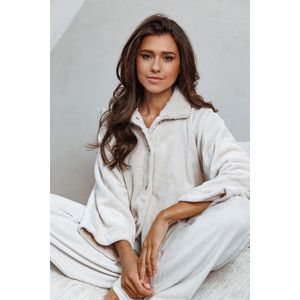 Fleece lounge vest knopen - Wit - Maat - S
