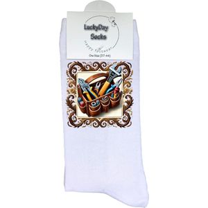 Gereedschap - Opkikkertje - Bouw - Grappige sokken - Valentijn cadeau - Verjaardag - Geluk - Grappige sokken - Leuke sokken - Vrolijke sokken - Kleur - Kerst sokken - Vaderdag - Moederdag - Socks maken Happy - 37-44