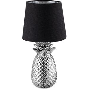 Navaris tafellamp in ananas design - Ananaslamp - 35 cm hoog - Decoratieve lamp van keramiek - Pineapple lamp - E14 fitting - Zilver/Zwart