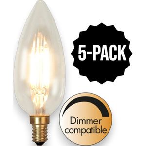5-Pack | Kaarslamp - E14 - 3W - Super Warm Wit <2200K - Dimbaar - Filament - Helder