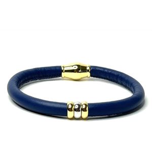 Nieuw! Jolla - dames armband zilver - leer - magneetsluiting - bedels - tweekleurig - Single Ladies Gold - Blauw